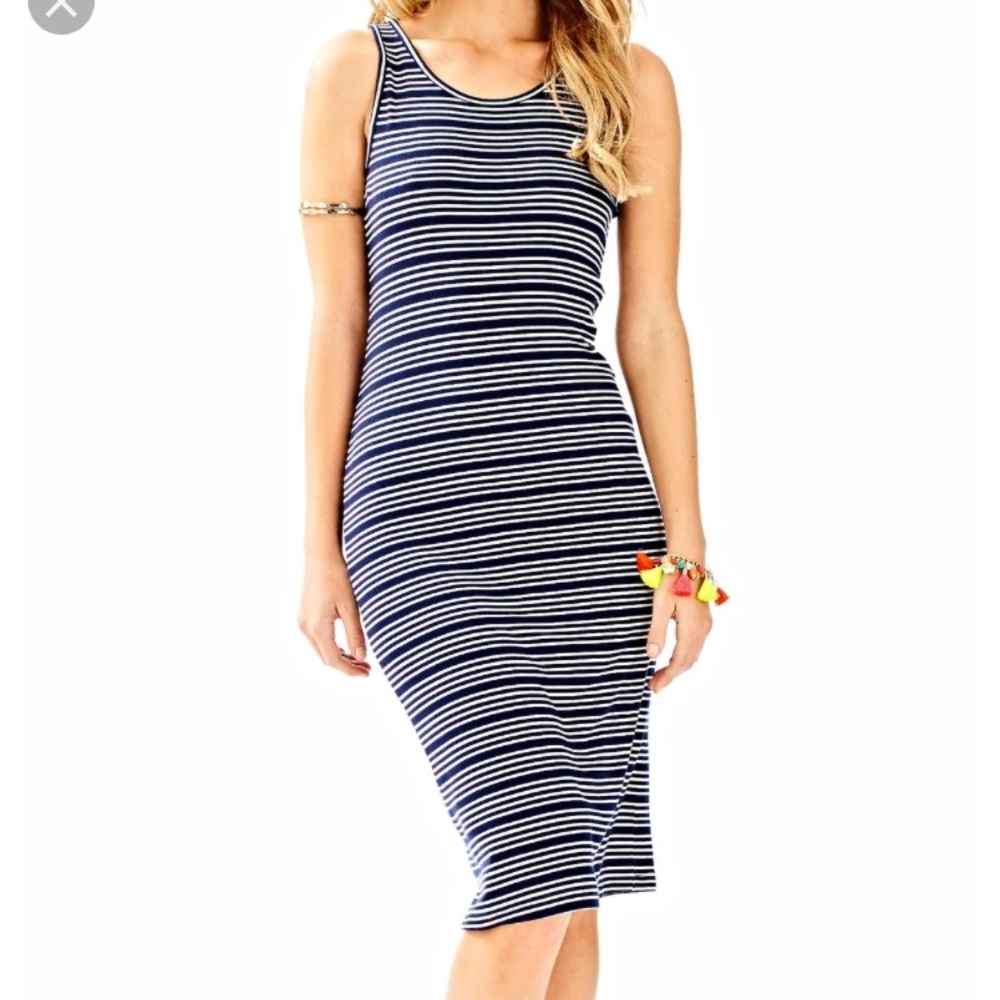 Lilly Pulitzer navy and white striped midi dress
